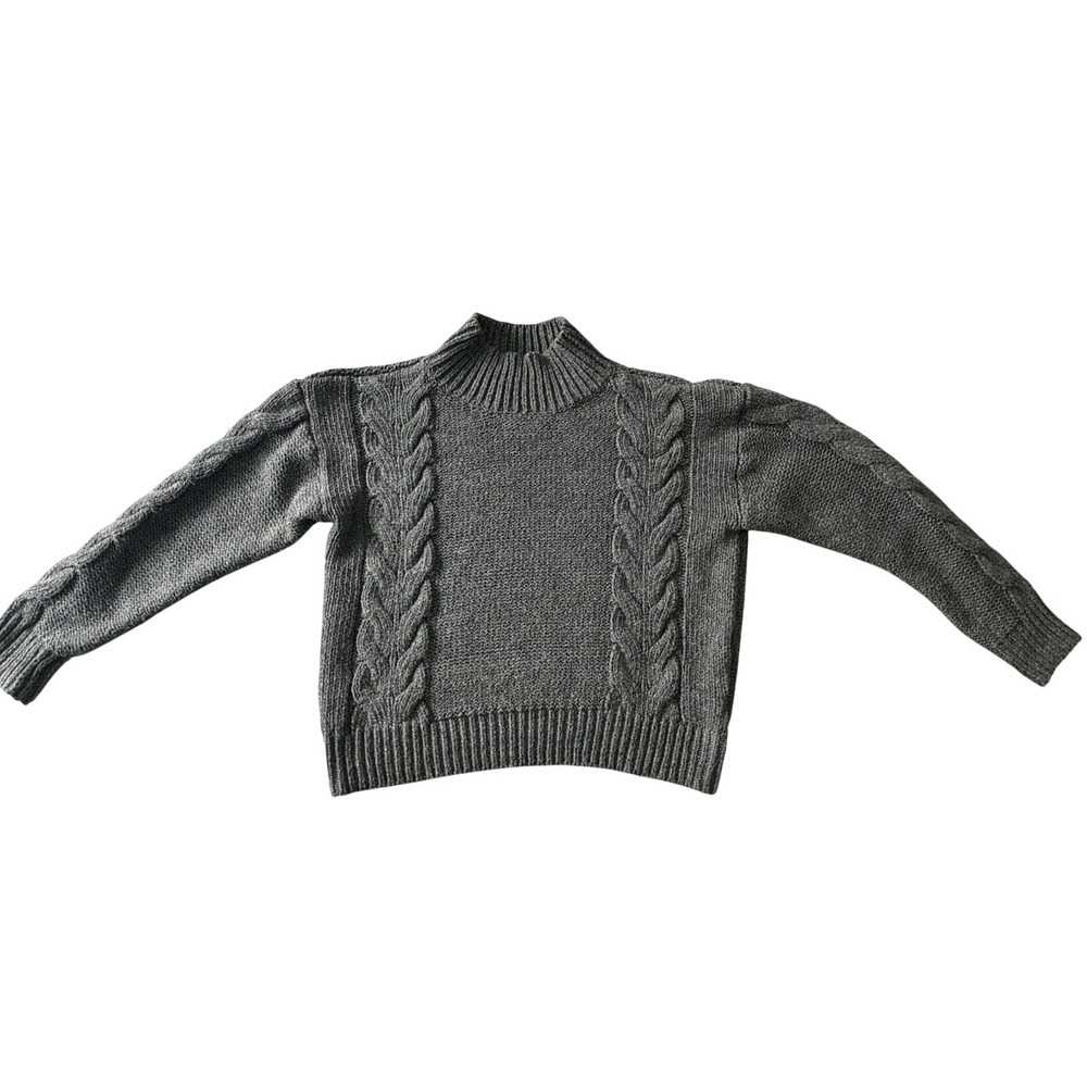 Girls Heather Grey Cable Knit‎ Mock Neck Pullover Sweater Size M Chunky Knit